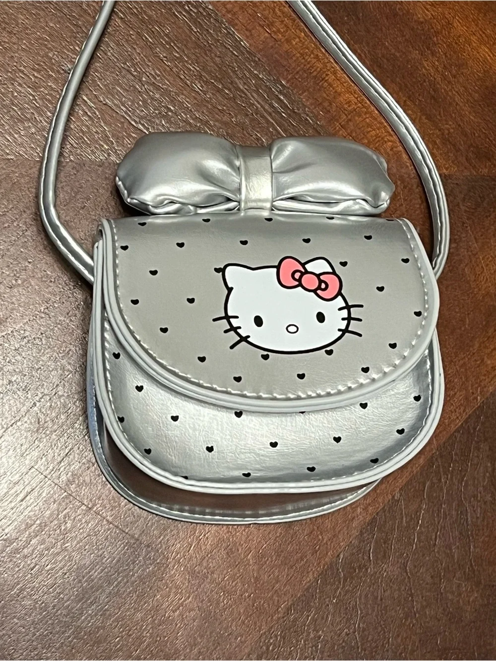 Hello Kitty Silver and Pink Bow Mini Crossbody Purse for Kids